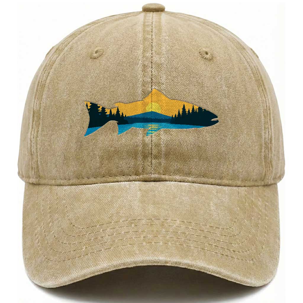 Trout Fly Fishing Outdoor Forest Mountain Nature Wildlife Fisherman Washed Cotton Baseball Cap - TS11 Print Your Wear