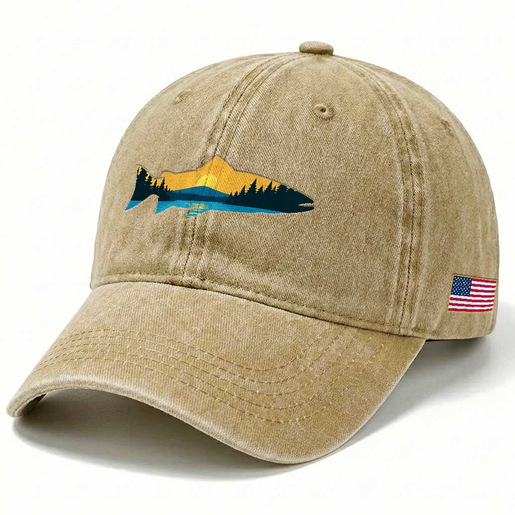 Trout Fly Fishing Outdoor Forest Mountain Nature Wildlife Fisherman Washed Cotton Baseball Cap - TS11 Print Your Wear