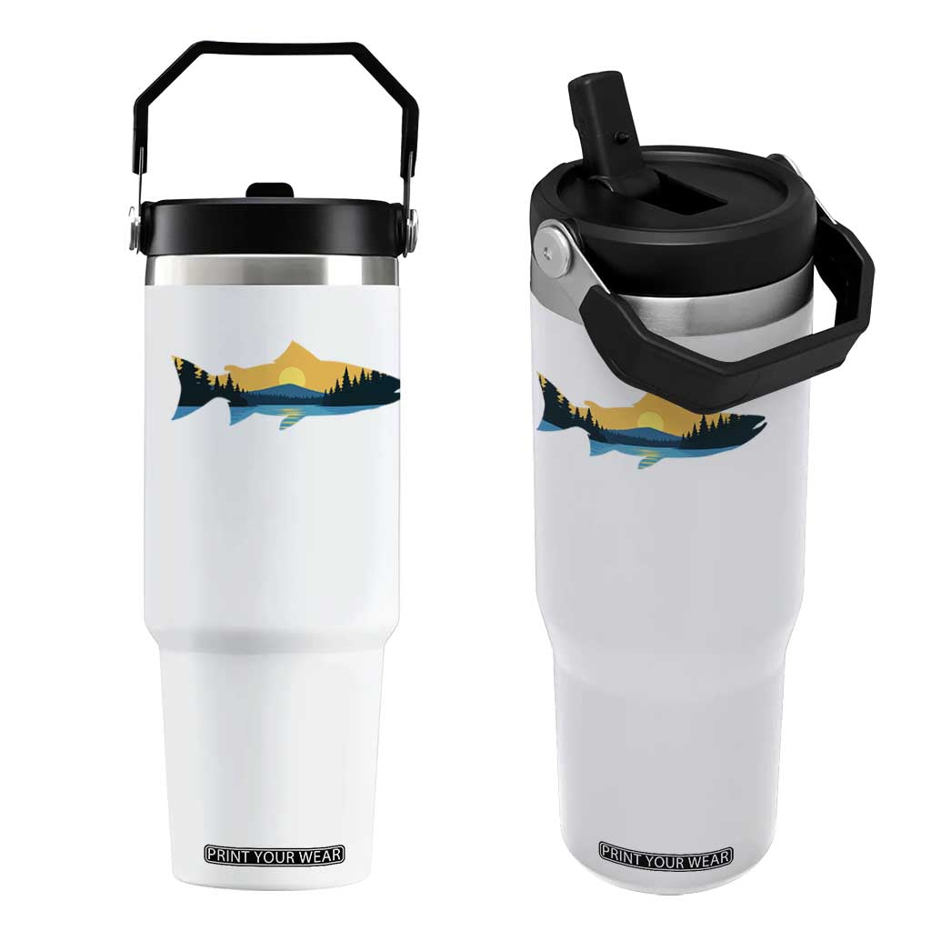Trout Fly Fishing Outdoor Forest Mountain Nature Wildlife Fisherman Flip Straw Tumbler TS11 One Size: 30 oz White Print Your Wear