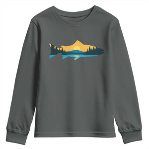 Trout Fly Fishing Outdoor Forest Mountain Nature Wildlife Fisherman Youth Sweatshirt TS11 Dark Heather Print Your Wear