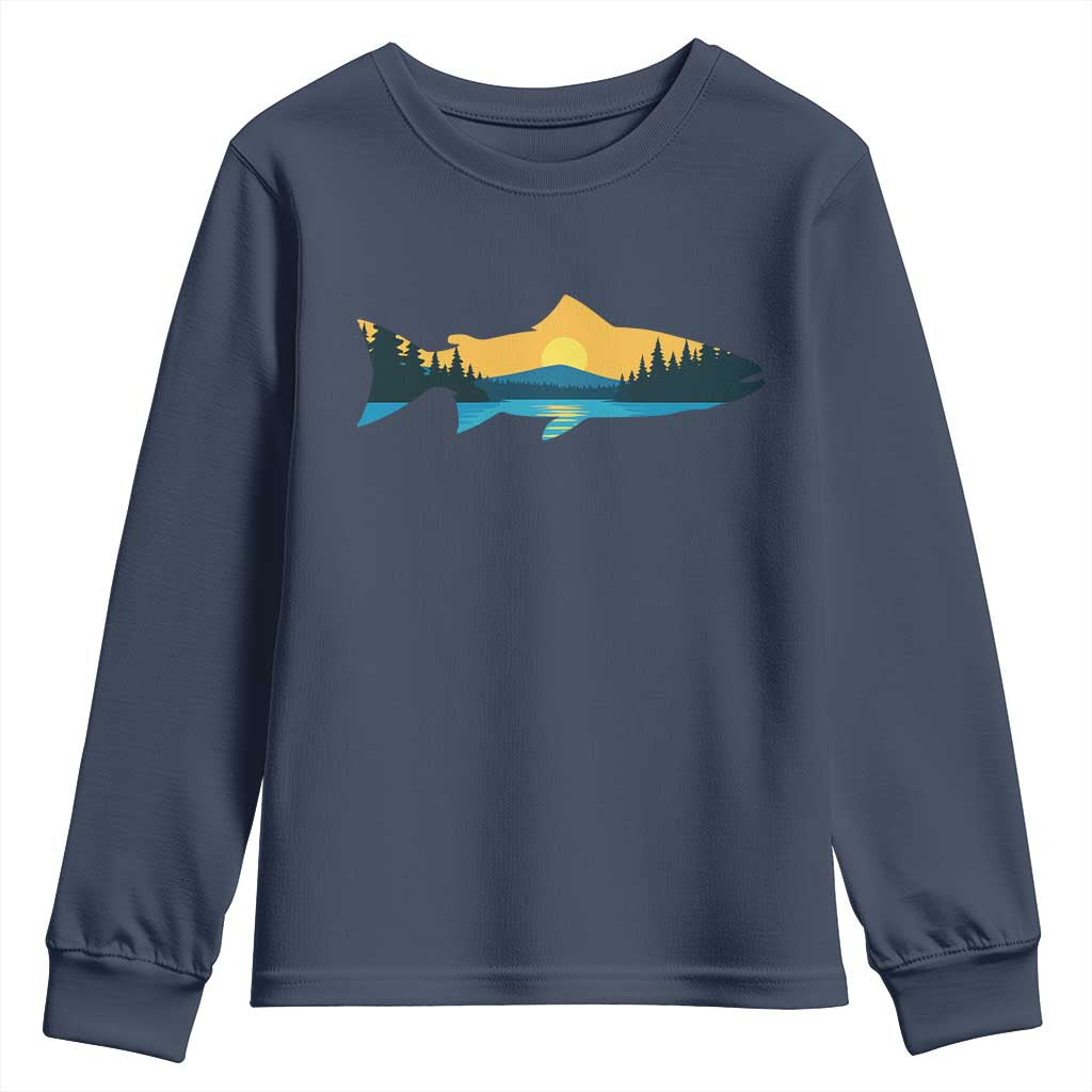 Trout Fly Fishing Outdoor Forest Mountain Nature Wildlife Fisherman Youth Sweatshirt TS11 Navy Print Your Wear
