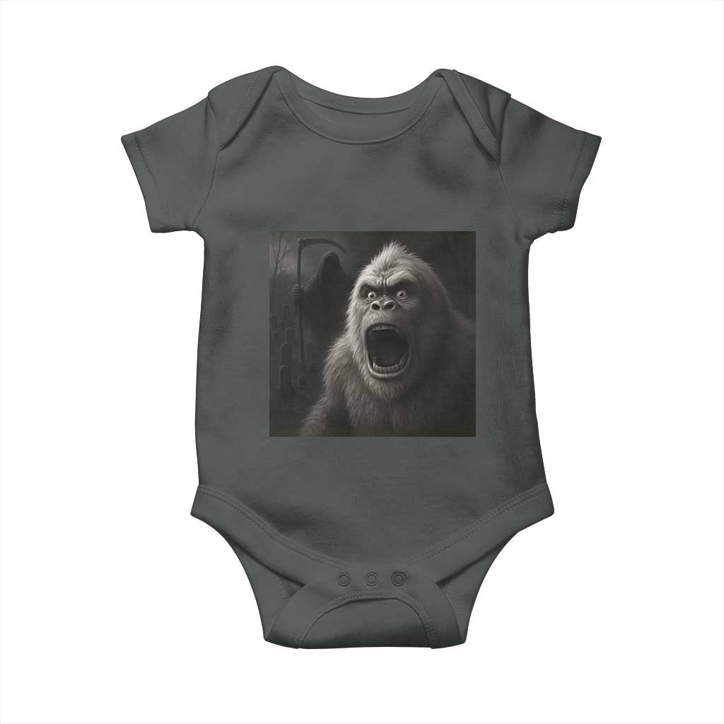Funny Bigfoot Sasquatch Halloween The Grim Reaper Baby Onesie TS11 Dark Heather Print Your Wear