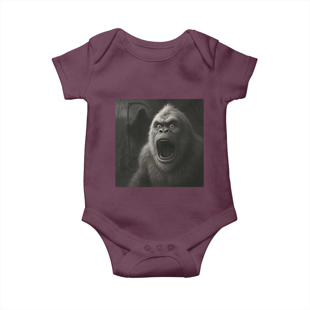Funny Bigfoot Sasquatch Halloween The Grim Reaper Baby Onesie TS11 Maroon Print Your Wear