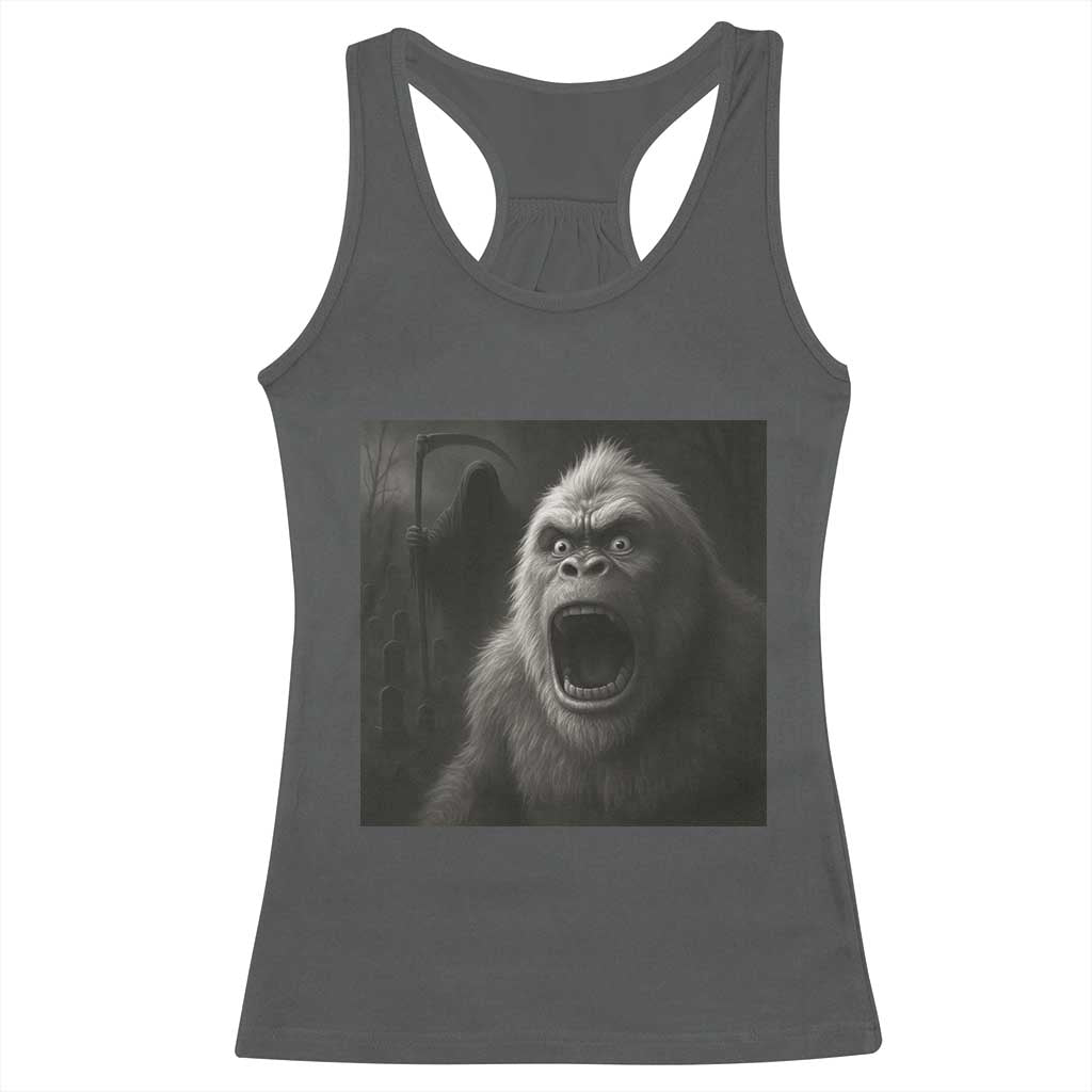 Funny Bigfoot Sasquatch Halloween The Grim Reaper Racerback Tank Top TS11 Dark Heather Print Your Wear