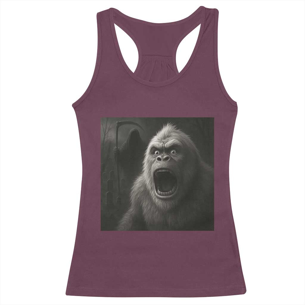 Funny Bigfoot Sasquatch Halloween The Grim Reaper Racerback Tank Top TS11 Maroon Print Your Wear