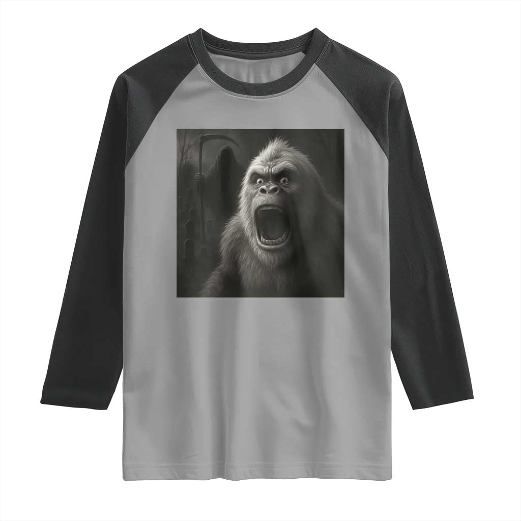 Funny Bigfoot Sasquatch Halloween The Grim Reaper Raglan Shirt TS11 Sport Gray Black Print Your Wear