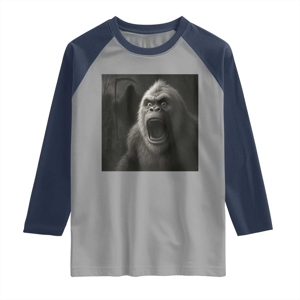 Funny Bigfoot Sasquatch Halloween The Grim Reaper Raglan Shirt TS11 Sport Gray Navy Print Your Wear
