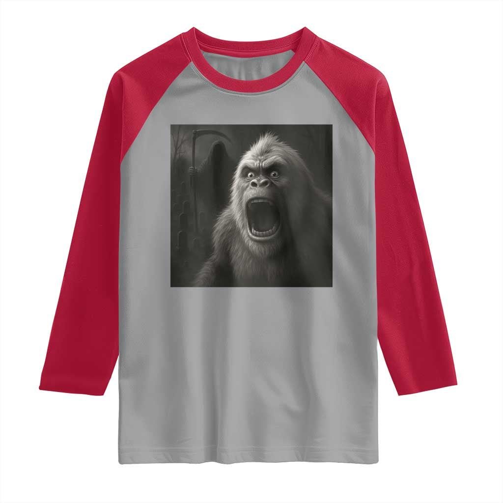 Funny Bigfoot Sasquatch Halloween The Grim Reaper Raglan Shirt TS11 Sport Gray Red Print Your Wear