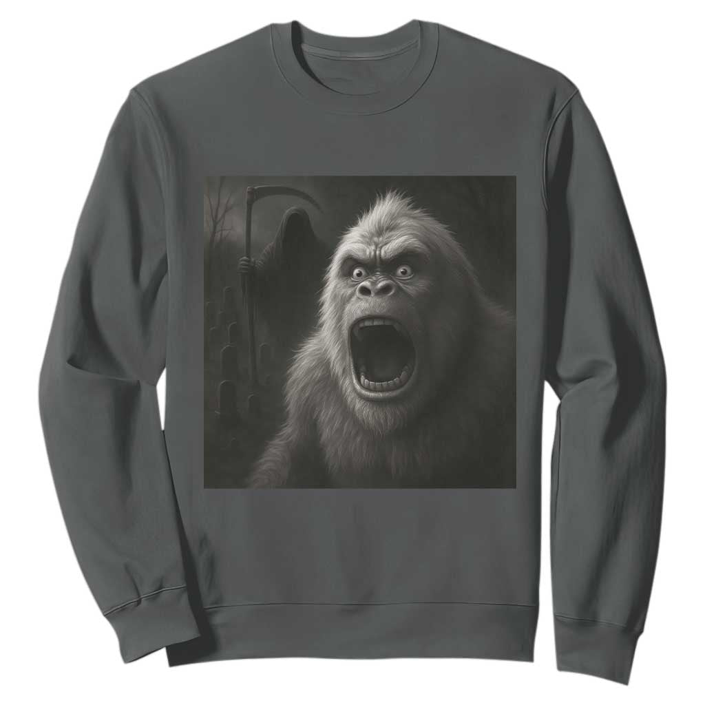 Funny Bigfoot Sasquatch Halloween The Grim Reaper Sweatshirt TS11 Dark Heather Print Your Wear