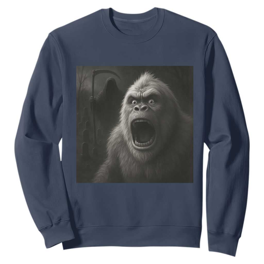 Funny Bigfoot Sasquatch Halloween The Grim Reaper Sweatshirt TS11 Navy Print Your Wear
