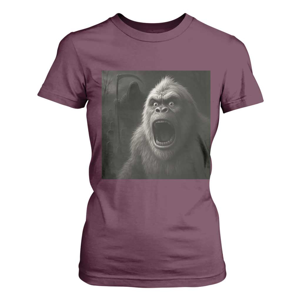 Funny Bigfoot Sasquatch Halloween The Grim Reaper T Shirt For Women TS11 Maroon Print Your Wear