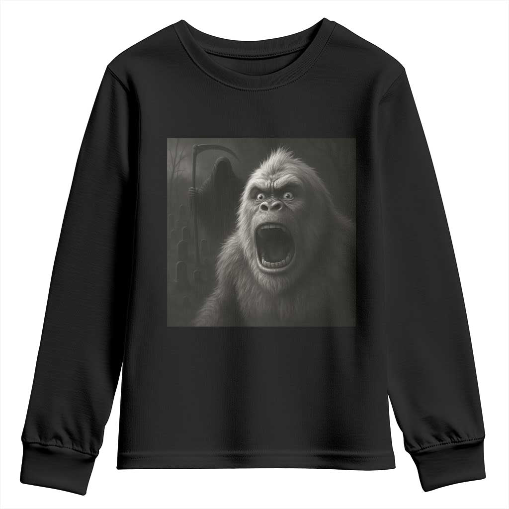 Funny Bigfoot Sasquatch Halloween The Grim Reaper Youth Sweatshirt TS11 Black Print Your Wear