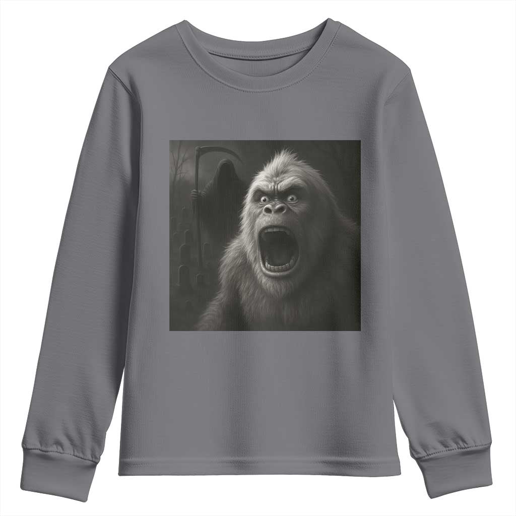 Funny Bigfoot Sasquatch Halloween The Grim Reaper Youth Sweatshirt TS11 Charcoal Print Your Wear