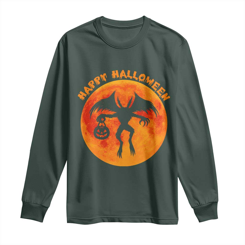 Funny Halloween Mothman Cryptid Creatures Long Sleeve Shirt TS11 Dark Forest Green Print Your Wear