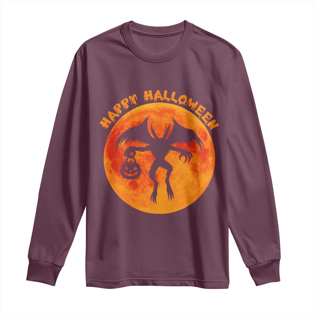 Funny Halloween Mothman Cryptid Creatures Long Sleeve Shirt TS11 Maroon Print Your Wear