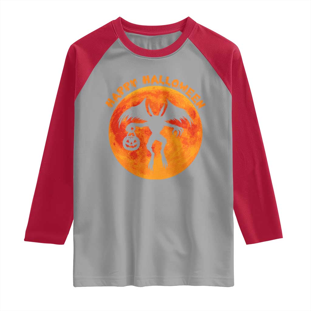 Funny Halloween Mothman Cryptid Creatures Raglan Shirt TS11 Sport Gray Red Print Your Wear