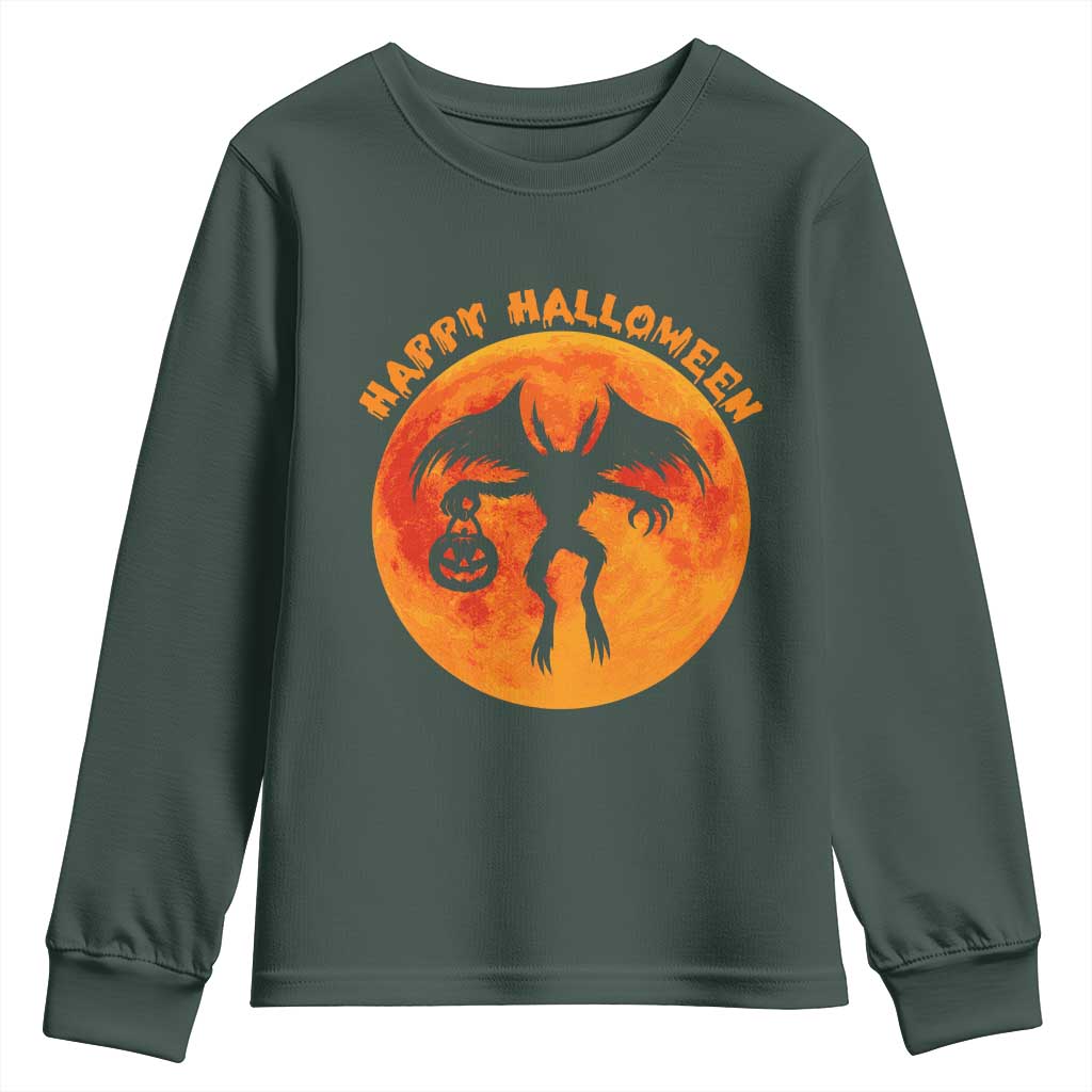 Funny Halloween Mothman Cryptid Creatures Youth Sweatshirt TS11 Dark Forest Green Print Your Wear
