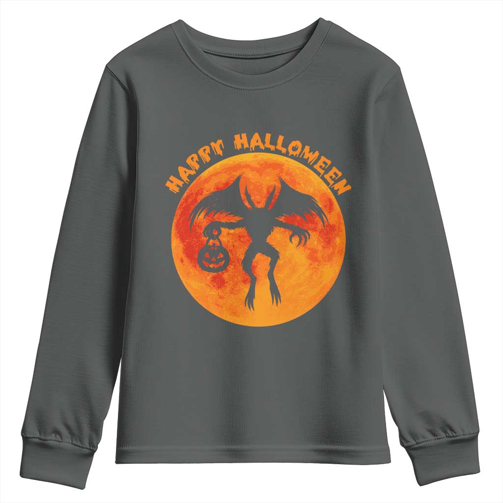 Funny Halloween Mothman Cryptid Creatures Youth Sweatshirt TS11 Dark Heather Print Your Wear