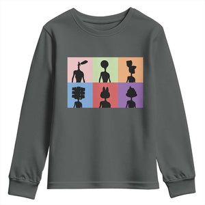 Funny Siren Head Youth Sweatshirt Supernatural Cryptid Horror Monster TS11 Dark Heather Print Your Wear