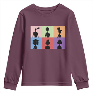 Funny Siren Head Youth Sweatshirt Supernatural Cryptid Horror Monster TS11 Maroon Print Your Wear