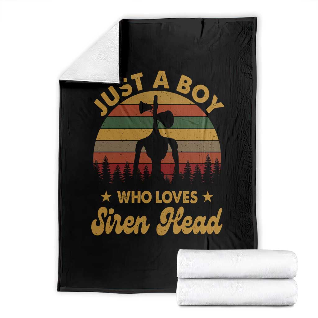 Funny Just A Boy Who Loves Siren Head Throw Blanket Supernatural Cryptid Retro Monster - Print Your Wear