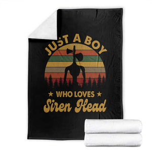 Funny Just A Boy Who Loves Siren Head Throw Blanket Supernatural Cryptid Retro Monster - Print Your Wear