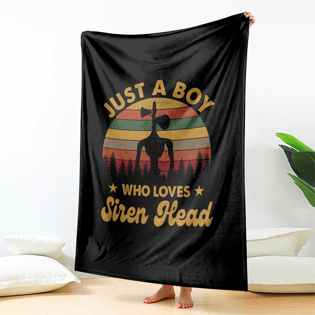 Funny Just A Boy Who Loves Siren Head Throw Blanket Supernatural Cryptid Retro Monster TS11 Print Your Wear
