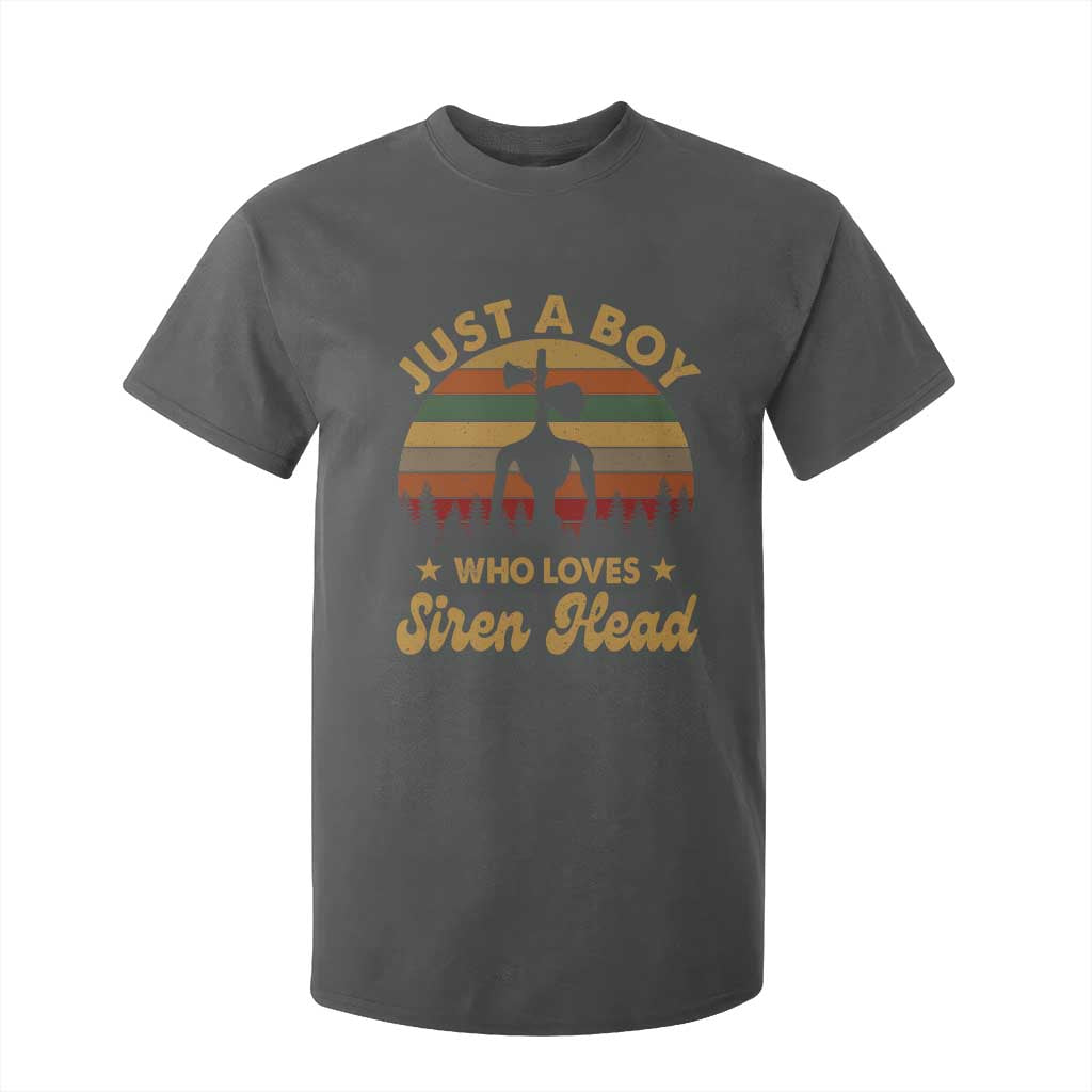 Funny Just A Boy Who Loves Siren Head T Shirt For Kid Supernatural Cryptid Retro Monster TS11 Dark Heather Print Your Wear