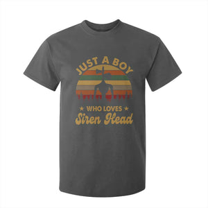 Funny Just A Boy Who Loves Siren Head T Shirt For Kid Supernatural Cryptid Retro Monster TS11 Dark Heather Print Your Wear