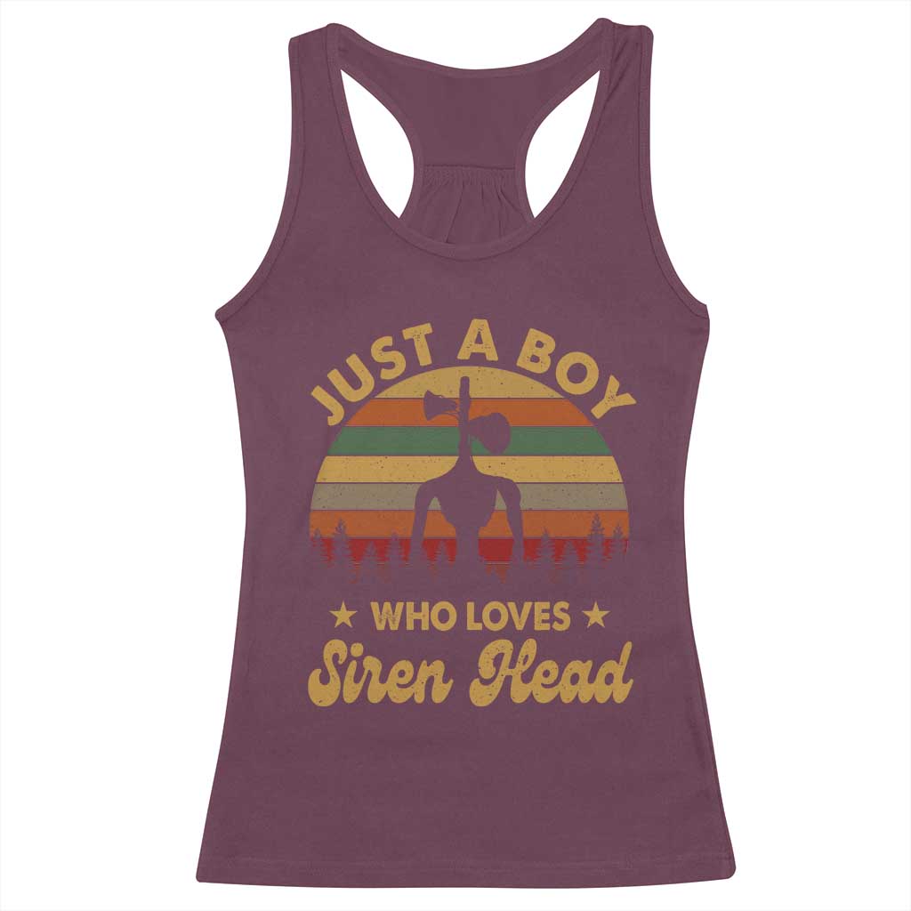 Funny Just A Boy Who Loves Siren Head Racerback Tank Top Supernatural Cryptid Retro Monster TS11 Maroon Print Your Wear