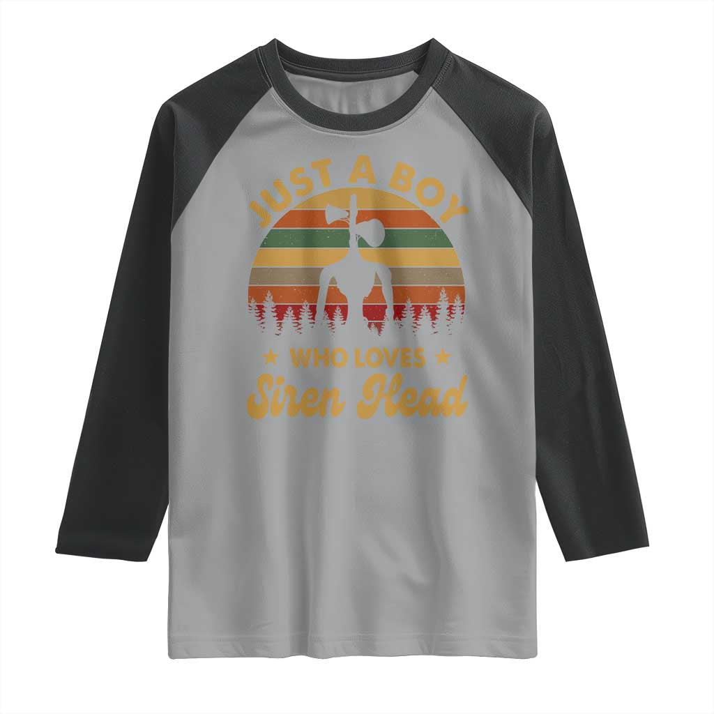 Funny Just A Boy Who Loves Siren Head Raglan Shirt Supernatural Cryptid Retro Monster TS11 Sport Gray Black Print Your Wear