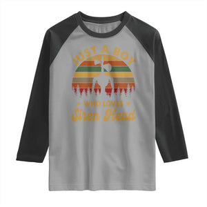 Funny Just A Boy Who Loves Siren Head Raglan Shirt Supernatural Cryptid Retro Monster TS11 Sport Gray Black Print Your Wear
