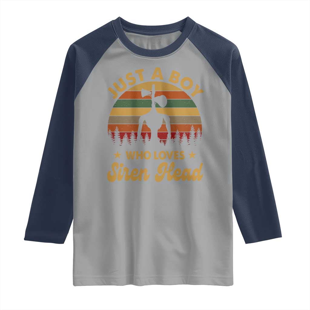 Funny Just A Boy Who Loves Siren Head Raglan Shirt Supernatural Cryptid Retro Monster TS11 Sport Gray Navy Print Your Wear