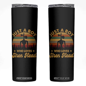 Funny Just A Boy Who Loves Siren Head Skinny Tumbler Supernatural Cryptid Retro Monster - Print Your Wear