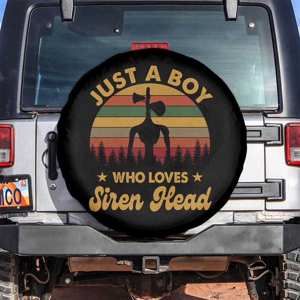 Funny Just A Boy Who Loves Siren Head Spare Tire Cover Supernatural Cryptid Retro Monster TS11 No hole Black Print Your Wear