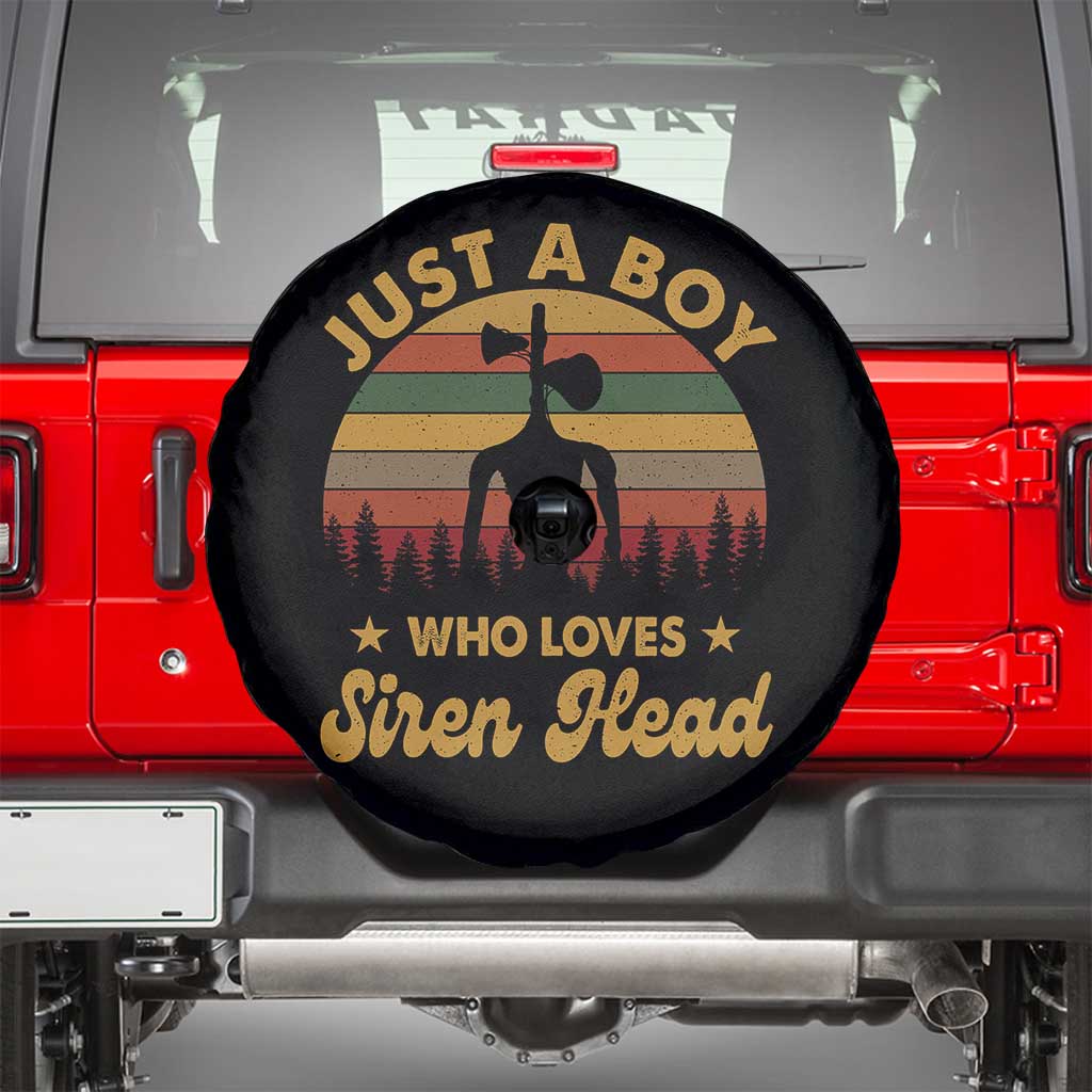 Funny Just A Boy Who Loves Siren Head Spare Tire Cover Supernatural Cryptid Retro Monster TS11 Black Print Your Wear