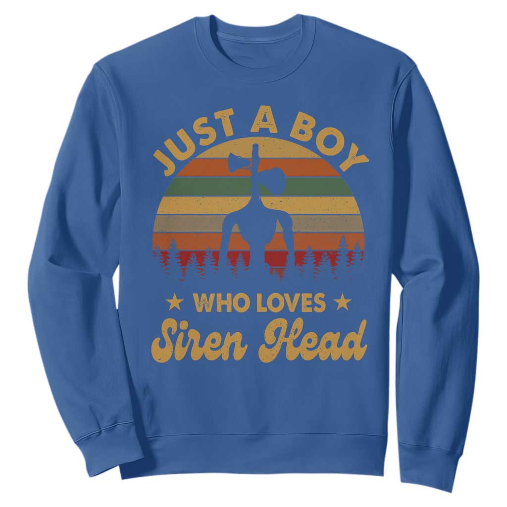Funny Just A Boy Who Loves Siren Head Sweatshirt Supernatural Cryptid Retro Monster TS11 Royal Blue Print Your Wear