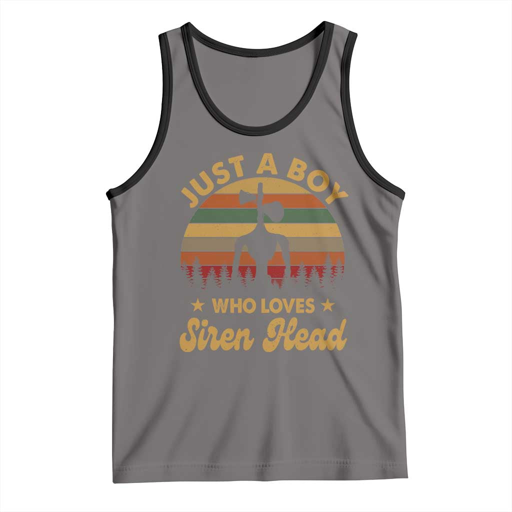 Funny Just A Boy Who Loves Siren Head Tank Top Supernatural Cryptid Retro Monster TS11 Deep Heather Black Print Your Wear