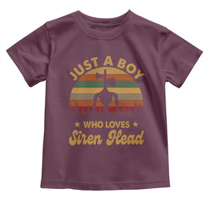 Funny Just A Boy Who Loves Siren Head Toddler T Shirt Supernatural Cryptid Retro Monster TS11 Maroon Print Your Wear