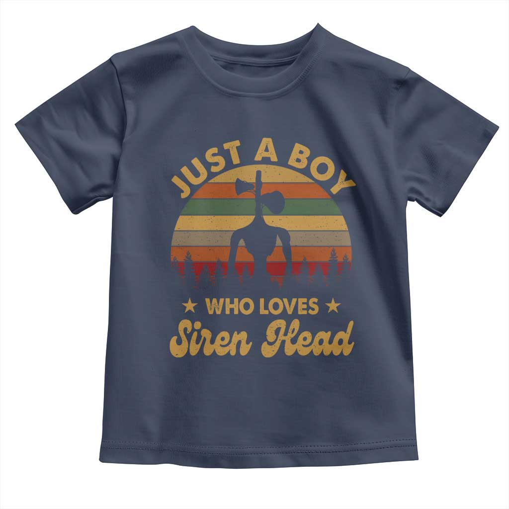 Funny Just A Boy Who Loves Siren Head Toddler T Shirt Supernatural Cryptid Retro Monster TS11 Navy Print Your Wear