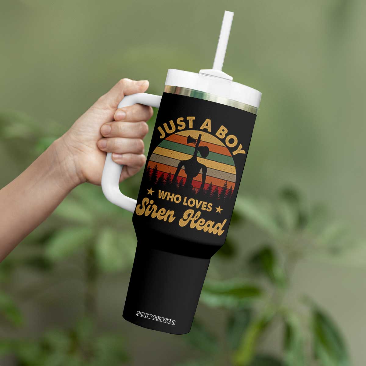 Funny Just A Boy Who Loves Siren Head Tumbler With Handle Supernatural Cryptid Retro Monster TS11 Print Your Wear