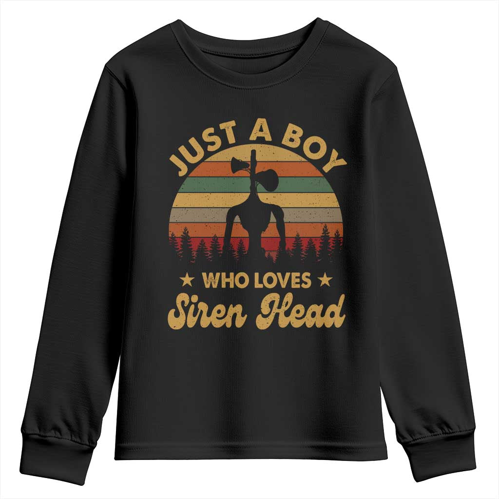 Funny Just A Boy Who Loves Siren Head Youth Sweatshirt Supernatural Cryptid Retro Monster TS11 Black Print Your Wear
