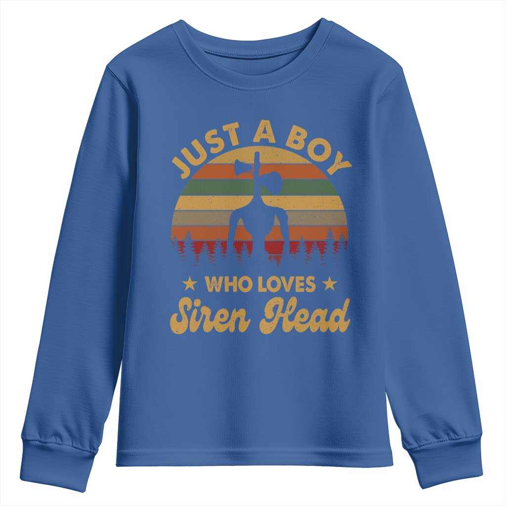 Funny Just A Boy Who Loves Siren Head Youth Sweatshirt Supernatural Cryptid Retro Monster TS11 Royal Blue Print Your Wear