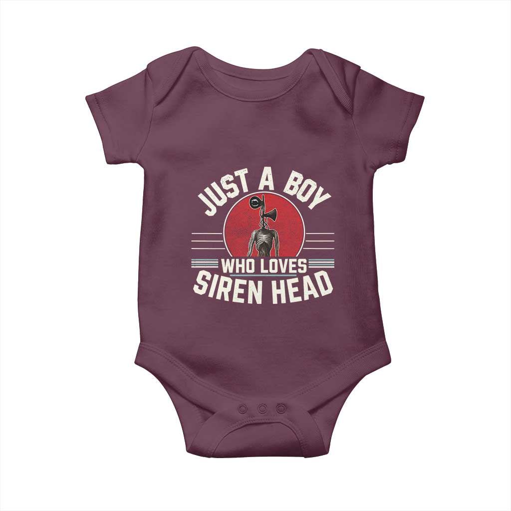 Funny Just A Boy Who Loves Siren Head Baby Onesie Supernatural Cryptid Monster TS11 Maroon Print Your Wear