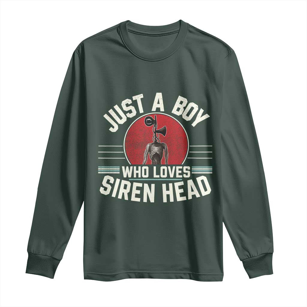 Funny Just A Boy Who Loves Siren Head Long Sleeve Shirt Supernatural Cryptid Monster TS11 Dark Forest Green Print Your Wear