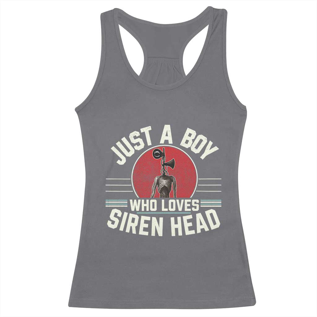 Funny Just A Boy Who Loves Siren Head Racerback Tank Top Supernatural Cryptid Monster TS11 Charcoal Print Your Wear
