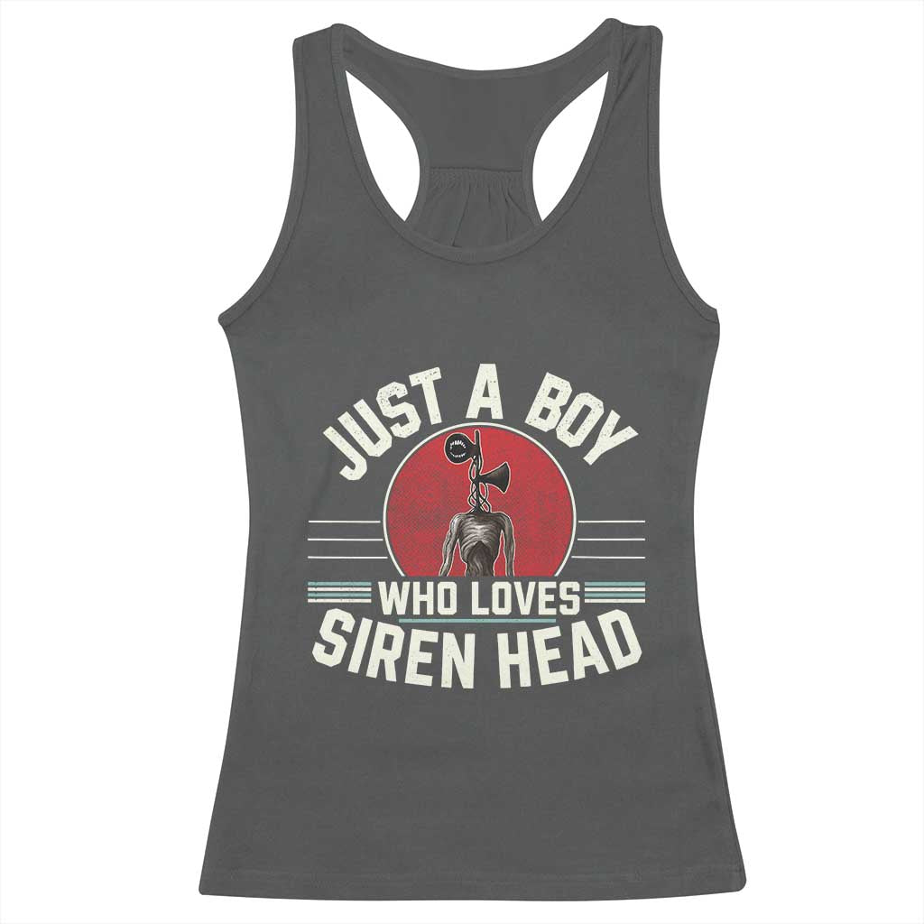 Funny Just A Boy Who Loves Siren Head Racerback Tank Top Supernatural Cryptid Monster TS11 Dark Heather Print Your Wear