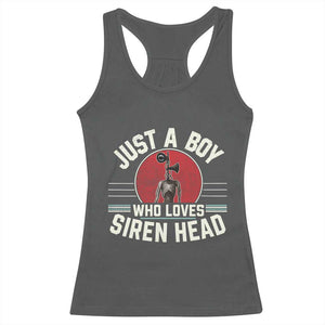 Funny Just A Boy Who Loves Siren Head Racerback Tank Top Supernatural Cryptid Monster TS11 Dark Heather Print Your Wear