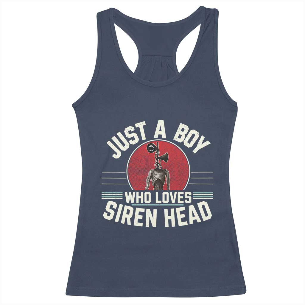 Funny Just A Boy Who Loves Siren Head Racerback Tank Top Supernatural Cryptid Monster TS11 Navy Print Your Wear
