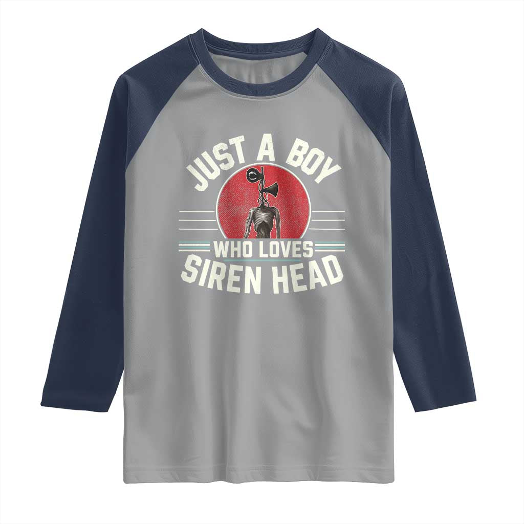 Funny Just A Boy Who Loves Siren Head Raglan Shirt Supernatural Cryptid Monster TS11 Sport Gray Navy Print Your Wear